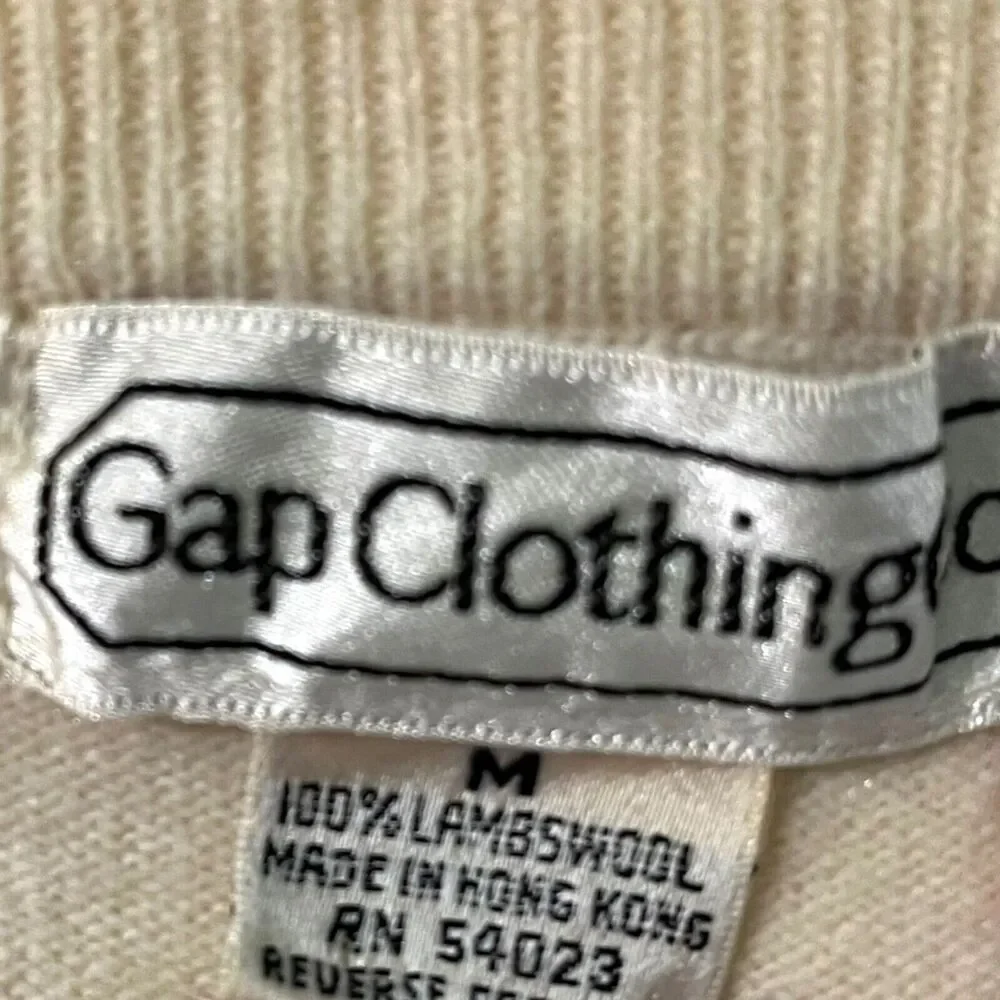 Sweater Vest Vintage The Gap Lambswool Cream With Pocket Women's M Knit Popover